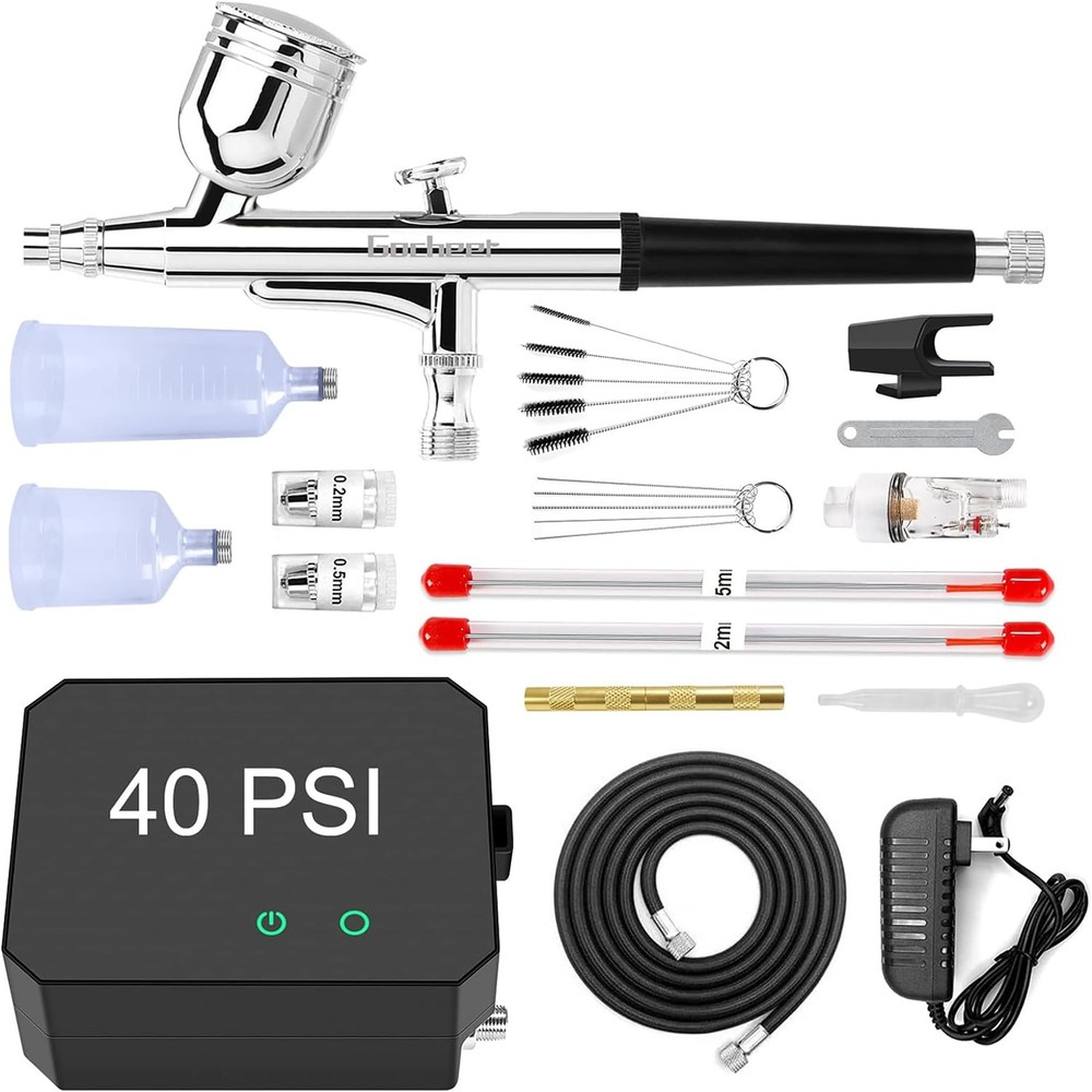 Airbrush Kit Air Compressor 48 PSI 0.5mm Nozzle Black 101 BMC Gocheer High Sets