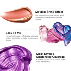 Metallic Acrylic Paint, Set of 24 Metallic Colors in 2oz/60ml Bottle, Rich Pi…