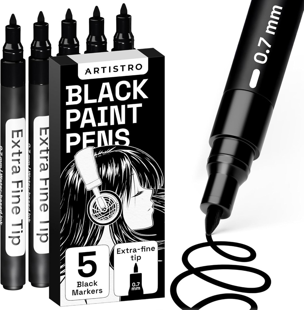 ARTISTRO 5 Black Paint Pen for Glass Marking, Rock Painting, Ceramic, Wood, Tire