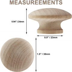 10 Pack 1-1/2 Inch Wood Knobs Unfinished round Mushroom Shape Wooden Cabinet Pul