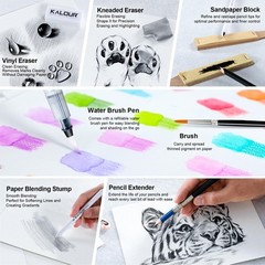 KALOUR 206 Drawing Set Sketching Kit,Art Supplies with 3-color Sketchbook & C…
