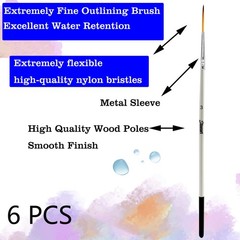 Sdanart Script Liner Paintbrush 6 PCS Highly 000,00,0,1,2,3, Orange Color