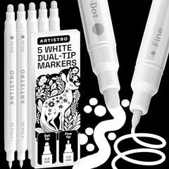 Dual-Tip Acrylic Paint Markers – Paint Pens Set with Dot & Fine Tips 5 White