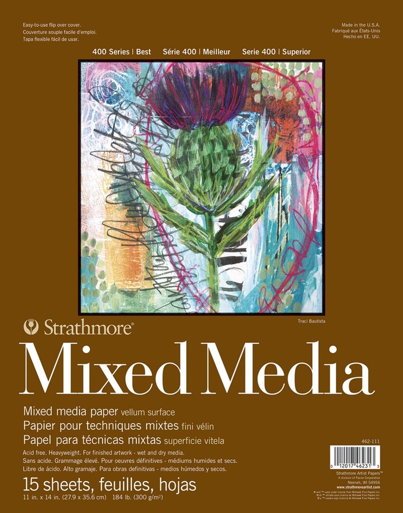 Strathmore 400 Series Mixed Media Pad 11×14 inches 15 Sheets Acid Free Heavyw…
