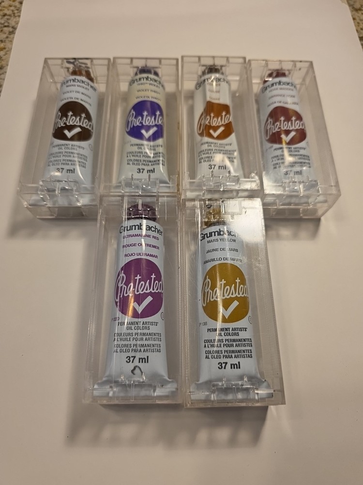 Vintage Grumbacher Pre-Tested Unused Permanent Oil Color Paint (6 Colors) 37ml.