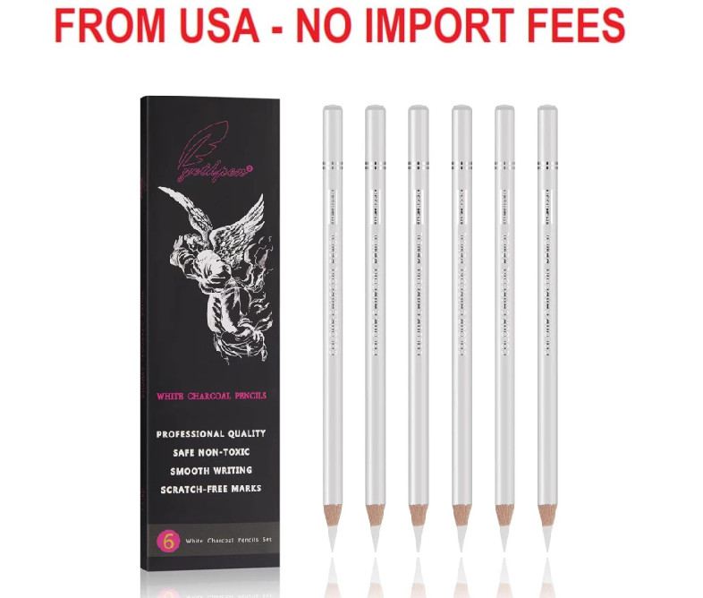 GETHPEN Professional White Charcoal Pencils Set – 6 Pieces Sketch Highlight Whit
