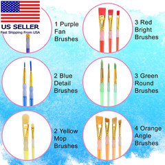 15Pcs Paint Brushes Value Pack, Includes 15 Different Types of Brushes, Nylon Co