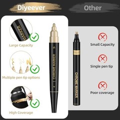 3 Pack Dual Tip Liquid Gold Chrome Markers, Permanent Shiny Gold Marker 3 Gold