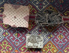 Vintage Carved Wooden and Wood and Metal Textile Wall Clay Stamps India