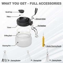 Airbrush Cleaning Kit, Glass Airbrush Cleaning Pot with Holder, Filter Pads, Cle