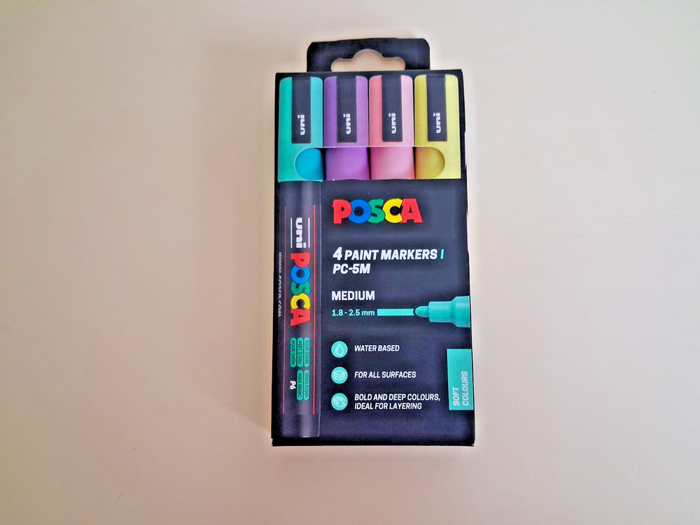 Uni Posca PC-5M Set of 4 Medium 1.8-2.5mm Paint Markers Soft Colours New!