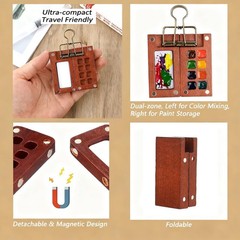 Mini Paint Kit, Mini Travel Set, Wood Pocket Palette Travel Paint Kit with Ca…