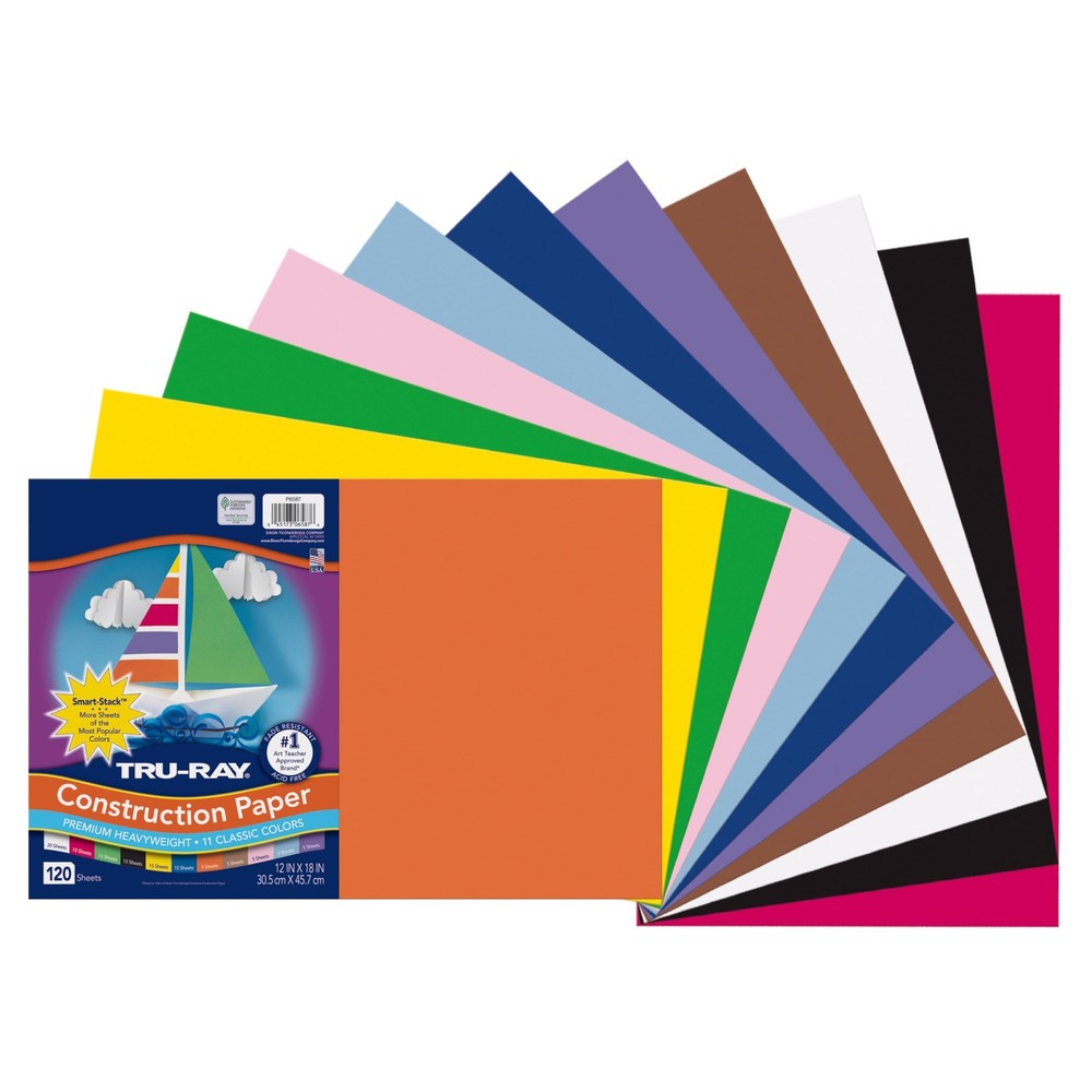 120 Sheets Smart Stack TruRay 12×18 Inch Construction Paper Assorted
