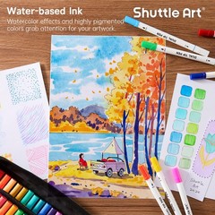 Shuttle Art Brush Pens,Watercolor Brush Pen Set,105 Colors,with 1 Coloring Book