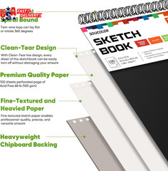 9″ X 12″ Sketch Book, 100 Sheets Top Spiral Bound Sketchbook with Acid-Free 68Lb