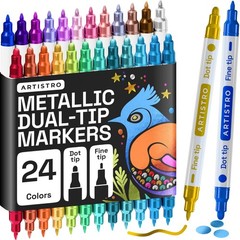 24 Metallic Dual-Tip Acrylic Paint Markers Set – Fine & Dot Tips for Fabric, Roc
