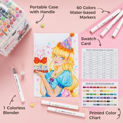 Ohuhu Markers 60 Colors Water-based Chisel & Brush Art Markers for Beginners