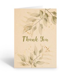 Sage Colored Leaves Thank You Note Card – 10 Note Cards with Envelopes – B14429