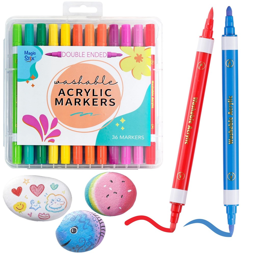 Double-Ended Washable Acrylic Markers, 36 Vibrant Colors, Dual Tip (2mm Bulle…