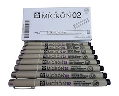 Sakura Pigma Micron drawing pens 02 Black ink, 1 Count (Pack of 8),