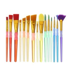 Hello Hobby Round, Filbert,Flat,Fan,Liner Synthetic Bristle Brushes(15 Pieces)