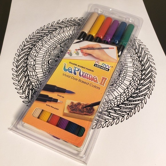 Le Plume II 6 Piece Modern Marker Set AND 80+ Sheets of Coloring Pages