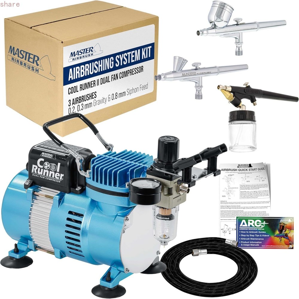 Master Airbrush Cool Runner II Dual Fan Airbrushing System Kit – Air Brush Kit..