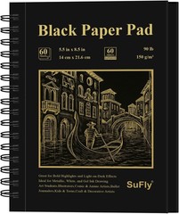 Black Paper Sketchbook 5.5 x 8.5, 60 Sheets 90lb/150gsm Artist Papers for Dra…