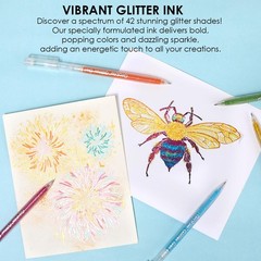 42 Glitter Gel Pens Set, Silver Sparkle Ink, 1.0mm Fine Tip, Adult Coloring