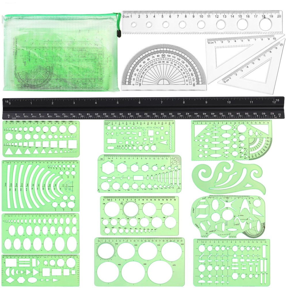 18 Pcs Geometric Drawings Templates, Drawing Stencils, Drawings Tools, Stenci…