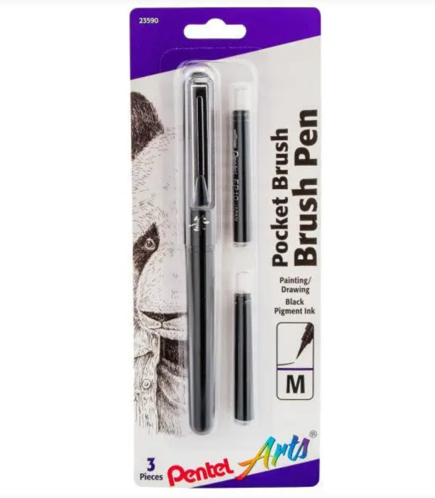 Pentel Arts Pocket Brush Pen Pigment Ink, 2 Refills