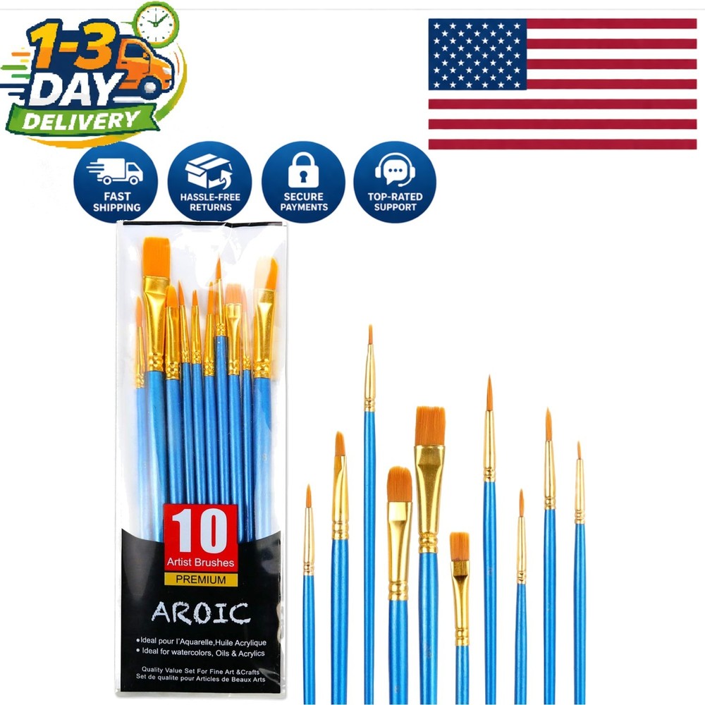 Professional 10-Pack Nylon Hair Brushes – Versatile Acrylic and Watercolor Set