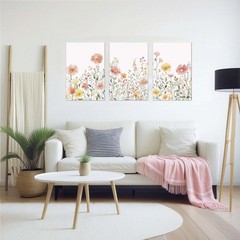 Colorful Wildflower Canvas Wall Art Set of 3 Framed – Pink Floral Watercolor …
