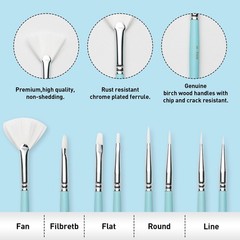 8 PCS Blue Paint Brushes Set, Acrylic, Oil, Gouache, Flat, Round, Liner, Art
