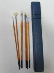 6 pcs Artist Quality Brush Set White Bristle Hair Oil-Acrylic Plus Case