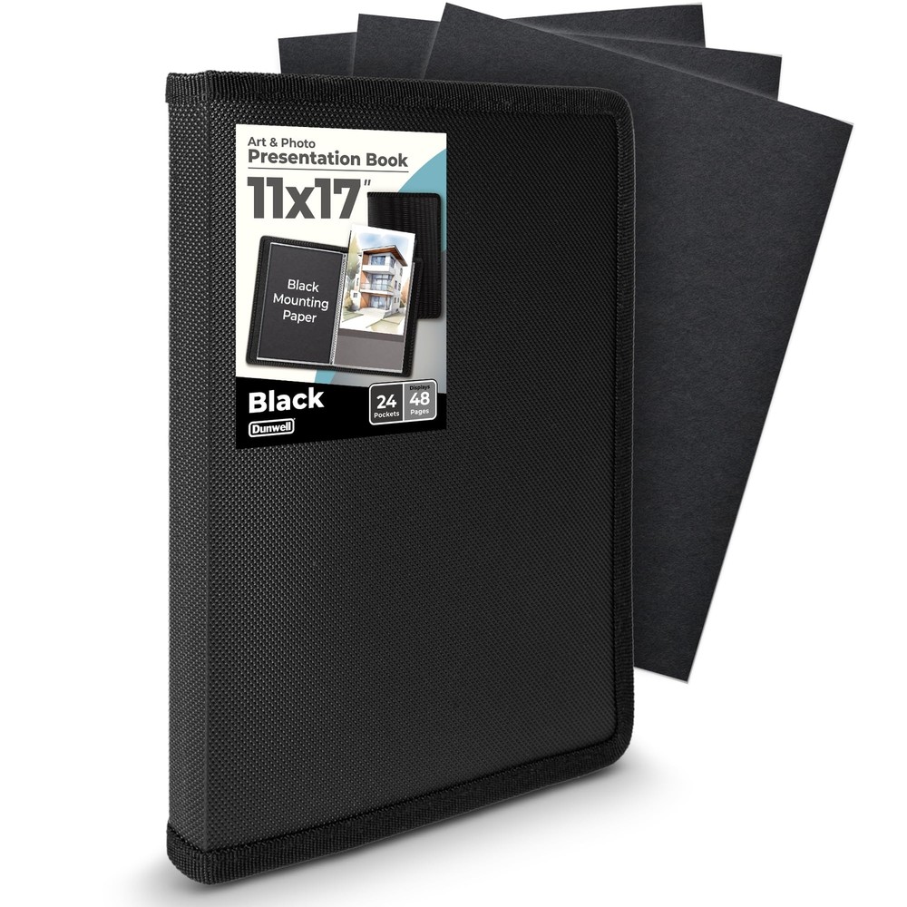 11×17 Art Portfolio Binder with Mounting Paper – (Black) Large Portfolio Fold…