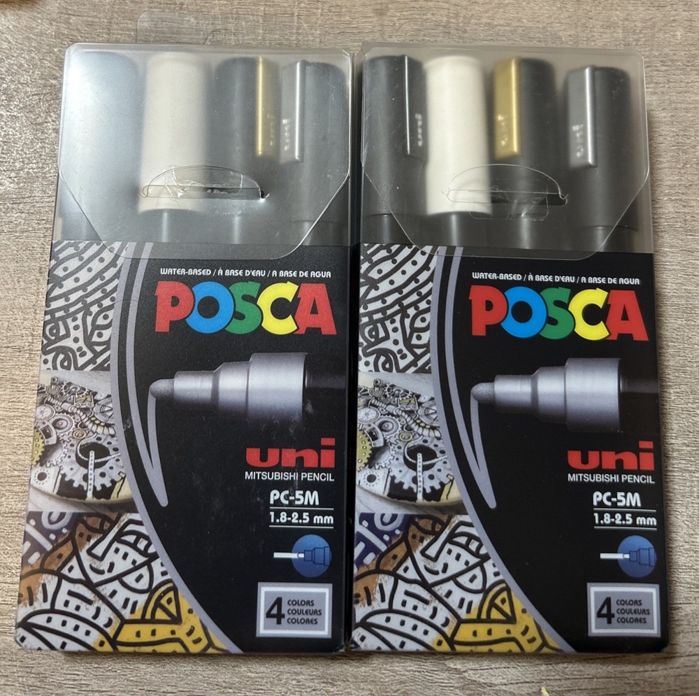 Set Of 2 Posca Water Based Paint Marker Pen Medium Point 4 Color Metallic