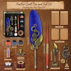 GrnVibe Quill Pen and Ink Set,Calligraphy Set with Wooden Dip Pen,Ink,Nibs,Wa…