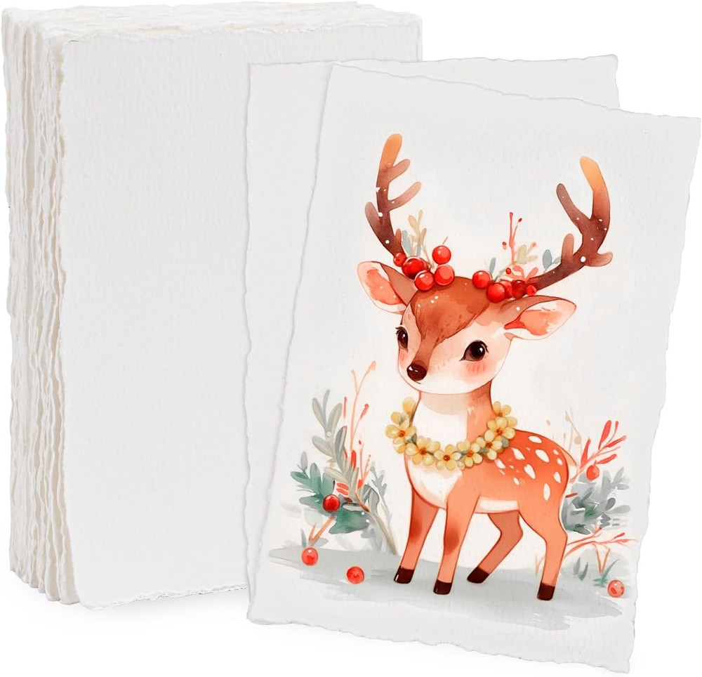 Watercolor Paper 25 Sheets, Watercolor Cards 4 x 6 inch 300 GSM, Cotton Handmade