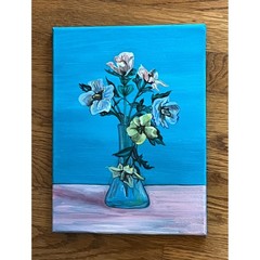 Flowers in a Vase – Oil on Canvas – Floral Painting Artwork Turquoise Pink