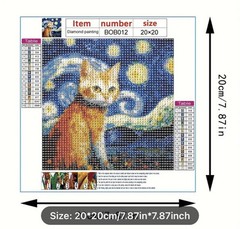Orange Cat with Van Gogh Starry Night Diamond Painting Craft Kit-Size 7.8×7.8”