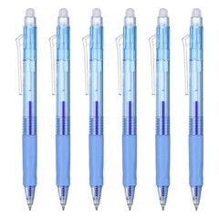 6Pcs 0.5mm Fine Point Retractable Erasable Gel Pens Comfortable Grip, Light Blue