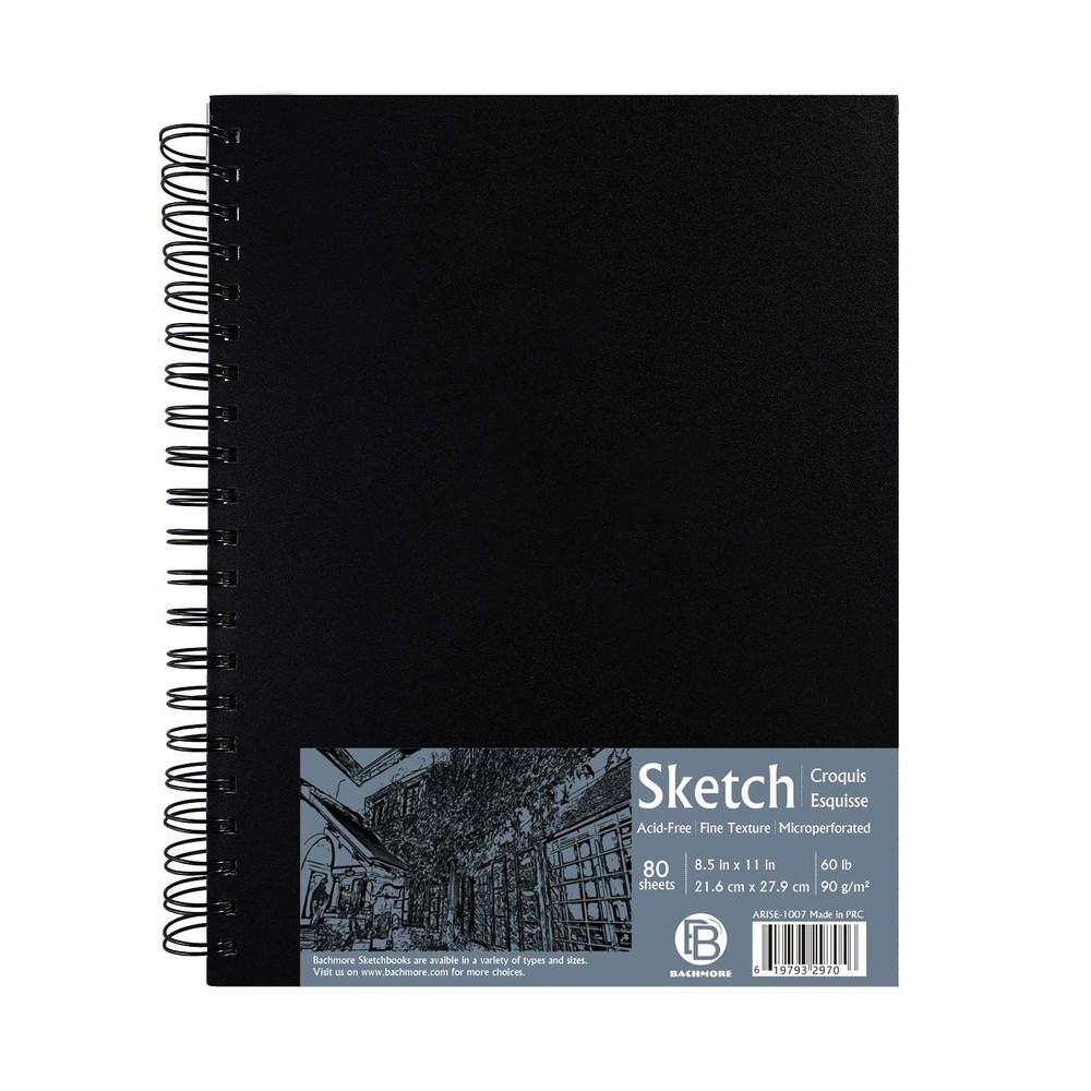 Bachmore 8.5″x11″ Hardbound Sketchbook, Left Spiral 8.5-x-11-Inch, Dark