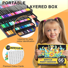 132 Colors Acrylic Paint Markers Pens Set,66 Pack Brush Acrylic Paint Markers fo