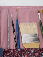 Artist Paint Brush Roll Case Handmade Filled With 25 Brushes EUC