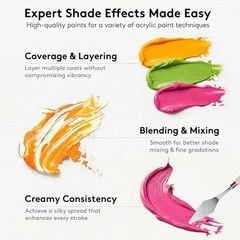 TMOL Acrylic Paint Set: 36 Colors (2oz), 12 Brushes for Canvas, Wood