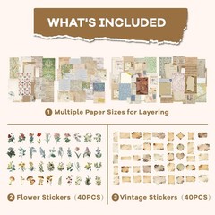 440PCS Vintage Scrapbook Supplies Kit – 360 Sheets Decorative Papers & 80Pcs …