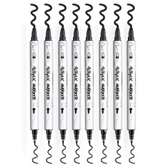 TRANSON 8 Pack Black Bold and Fine Dual-tip 1 Count (Pack of 8), 8