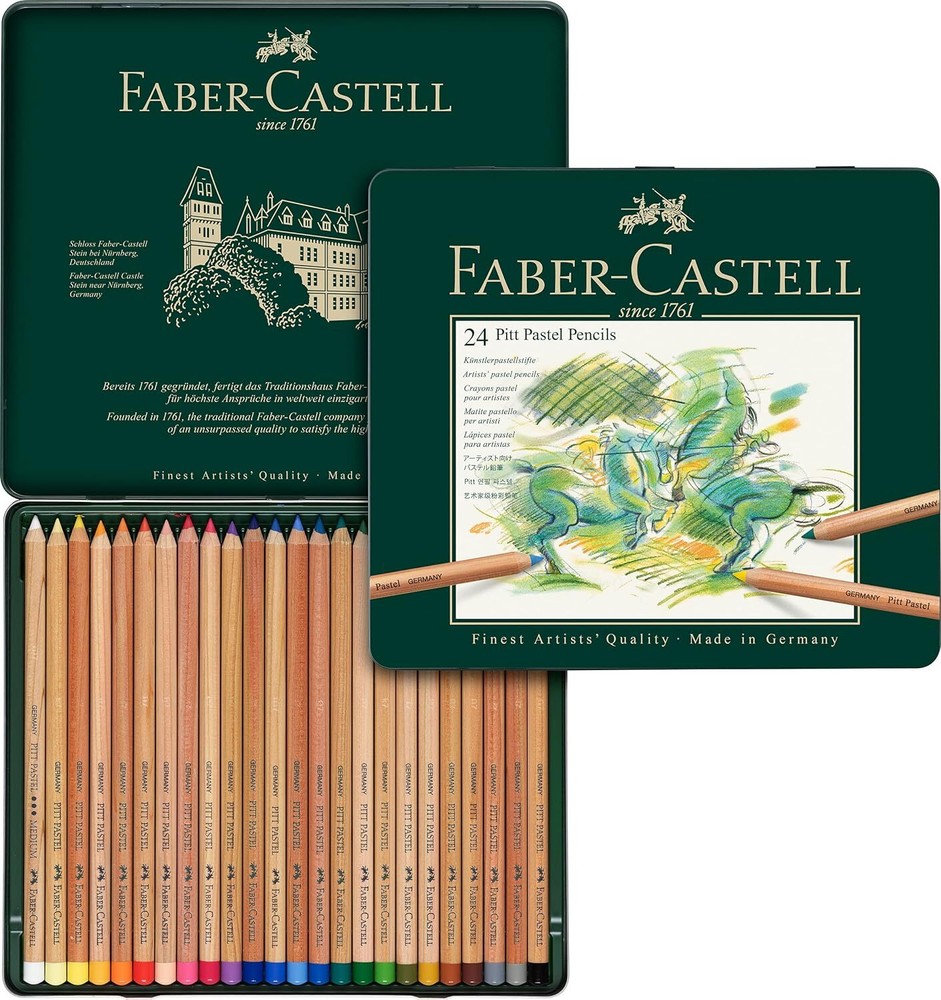 Faber-Castel FC112124 Pitt Pastel Pencils in A Metal Tin, Assorted Set of 24
