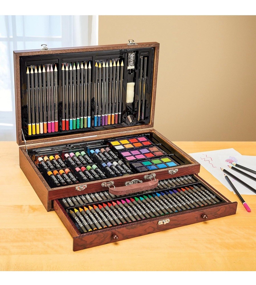Deluxe Wooden Carrying Case with Paint Supplies and Acrylic Art Kit – Rarely Use